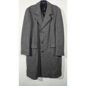 Vintage Gray Stratojac Herringbone Duster Size 44 Wool Nylon